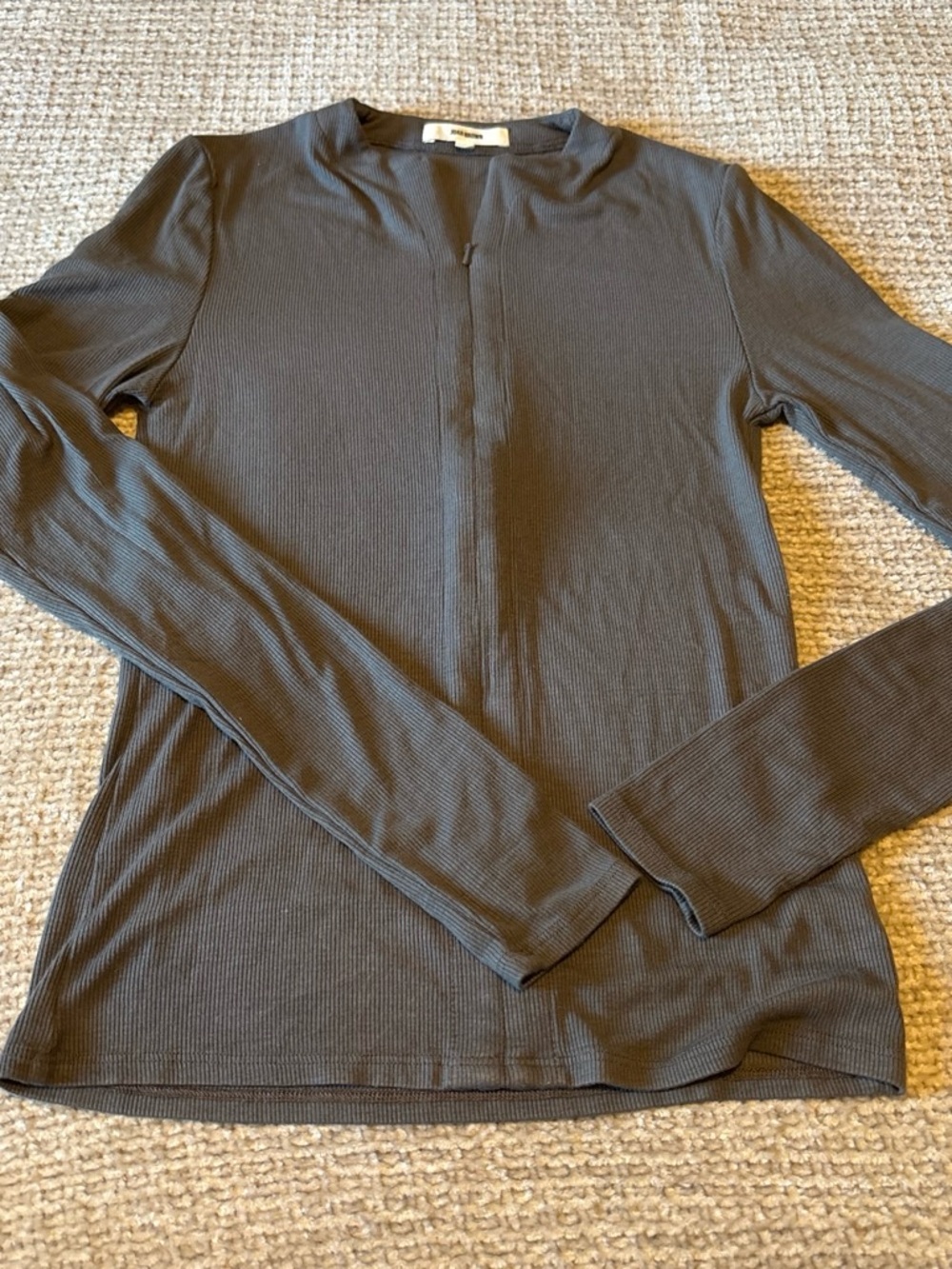 Joah Brown Ribbed Crewneck Long Sleeve Top - invisible zipper Charcoal Gray